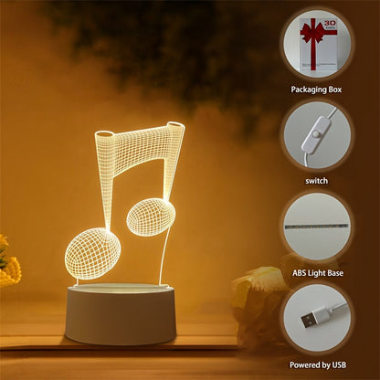 Skorter | LumiNote - Acrylic Music Note Night Light, 3D LED Frame, USB-Powered