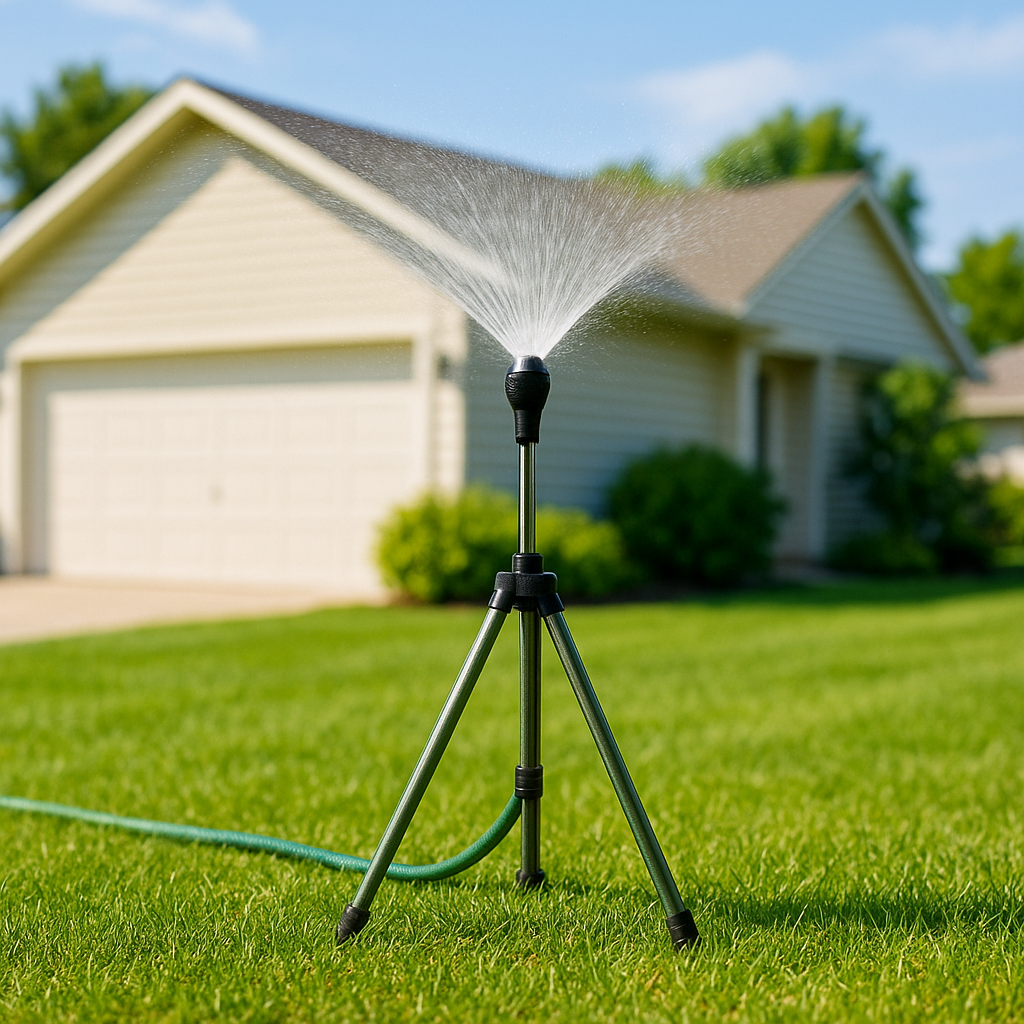 Skorter | Adjustable 360° Garden Sprinkler on Tripod – Stainless Steel Height-Adjustable Lawn Irrigation System