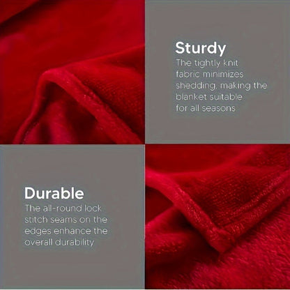 Skorter | 1pc Thick Red Flannel Blanket, Soft Warm Throw Blanket, Nap Blanket for Sofa, Couch, Office, Bed, Camping and Travel, Multi-functional Gift Blanket for All Seasons