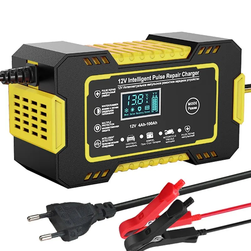 Skorter | 12V 6A Smart Car Battery Charger | Pulse Repair, LCD Display & Fast Charging for AGM, Gel & Lead-Acid Batteries