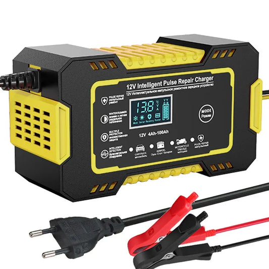 Skorter | 12V 6A Smart Car Battery Charger | Pulse Repair, LCD Display & Fast Charging for AGM, Gel & Lead-Acid Batteries
