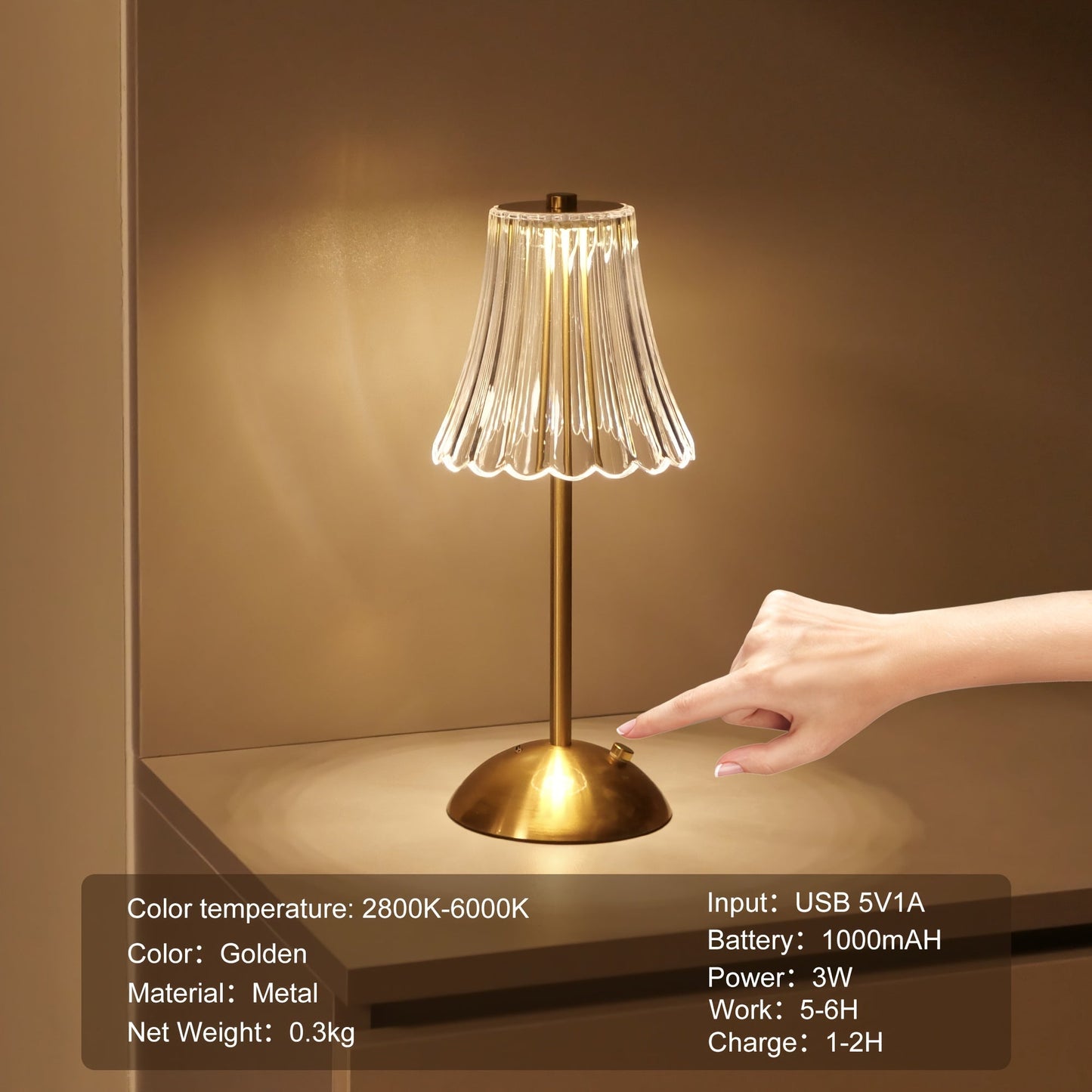 Skorter | Crystaluxe - LED Crystal Table Lamp with Touch Control, Three-colored Light