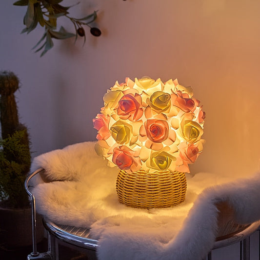 Skorter | FloraGlow - Art Deco USB Rose Table Lamp with Polished Base and Light Bulb