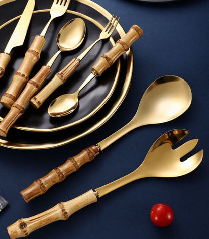 Skorter | Bamboo Handle Salad Serving Cutlery Kitchen Accessories