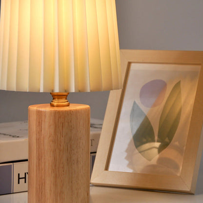 Skorter | Vintage Korean Pleated Column Solid Wood Base 1-Light Table Lamp