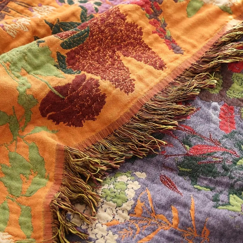 Skorter | Botanic Floral Cotton Tassel Blanket