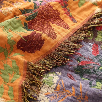 Skorter | Botanic Floral Cotton Tassel Blanket