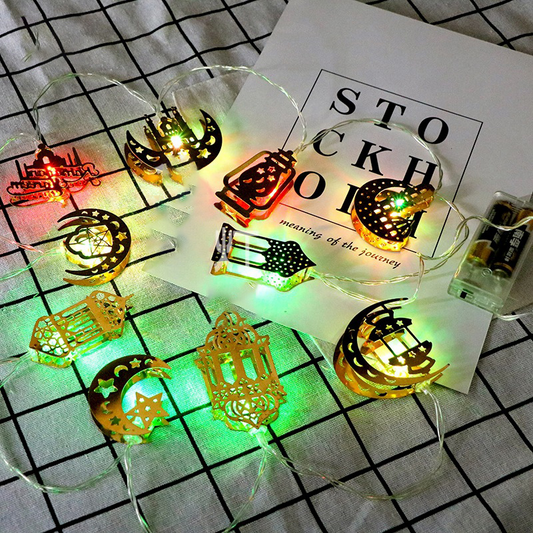 Skorter | Colorful LED Light String – Decorative Lights with Moon and Lantern Motifs for Home and Garden