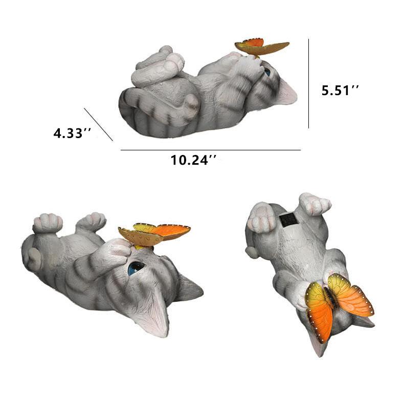 Skorter | SolarPurr Garden Light | LED Cat Figure with Butterfly | Solar Powered | Weatherproof | Outdoor Decoration