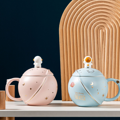 skorter | Creativity Ceramic Astronaut Planet Mug With Lid Spoon