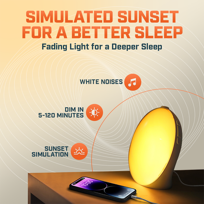 Skorter | Wake-Up Sun Lamp Alarm Clock | Gradual Sunrise Glow & Customizable Sounds for Gentle Mornings