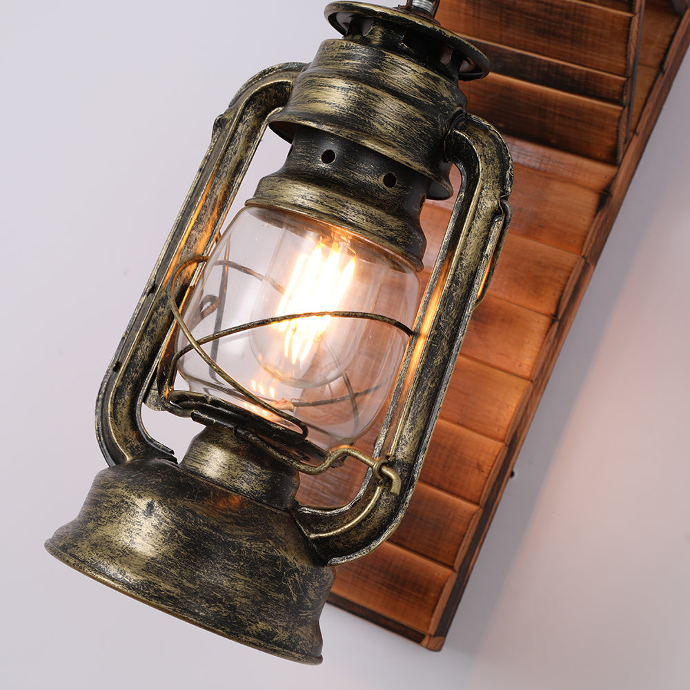 Skorter | Austin Vintage Wall Lamp Lantern, Brown, Living Room, Metal Wood