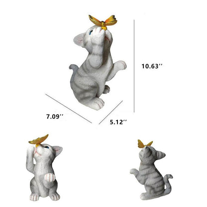 Skorter | SolarPurr Garden Light | LED Cat Figure with Butterfly | Solar Powered | Weatherproof | Outdoor Decoration