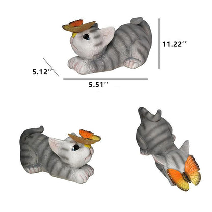 Skorter | SolarPurr Garden Light | LED Cat Figure with Butterfly | Solar Powered | Weatherproof | Outdoor Decoration