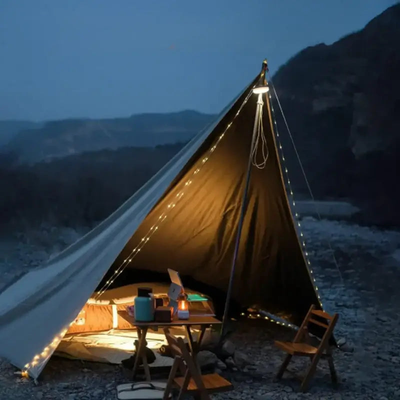 Skorter | 4 in 1 Camp Light – Portable Camping Lantern, String Lights with 8 Lighting Modes, Rechargeable Power Bank for Outdoor Adventures