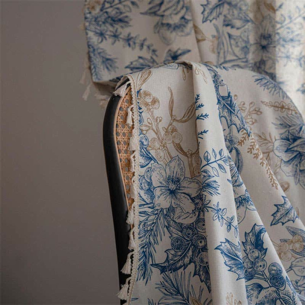 Skorter | Farmhouse Botanical Blue Floral Curtain
