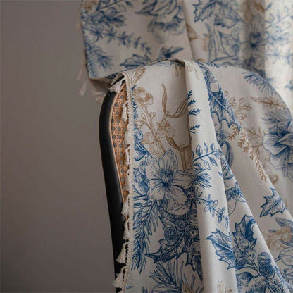 Skorter | Farmhouse Botanical Blue Floral Curtain