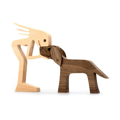 skorter | Animal Lover Gifts Wood Sculpture Family & Puppy Woodcraft Table Ornaments