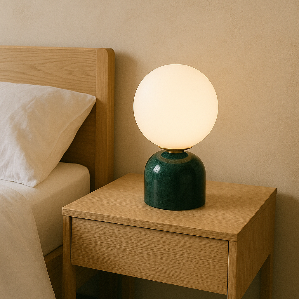 Skorter | Marnor | Marble Table Lamp with Glass Shade – Scandinavian Minimalist Design