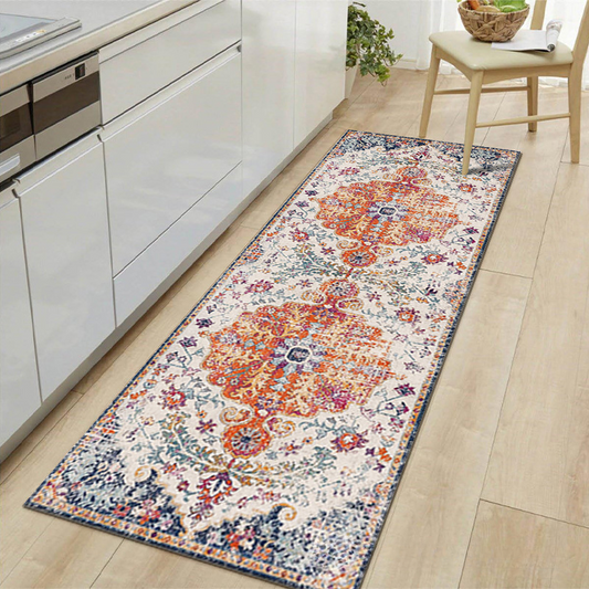 Skorter | Bohemian Chic Vintage-Style Kitchen Runner - Non-Slip, Stain-Resistant & Machine Washable, For Dining Table, Hallway, Bedroom & Outdoor