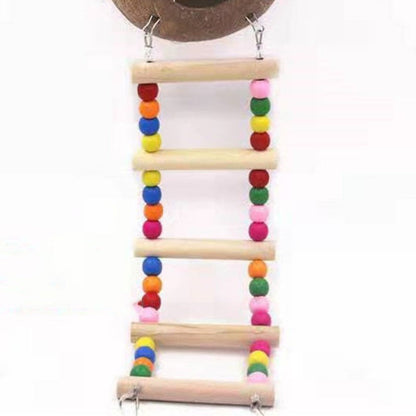 Skorter | Coconut Shell Bird Nest with Wood Ladders, for Parrot, Budgies, Parakeet, Canary, Finch, Hamster, Rat