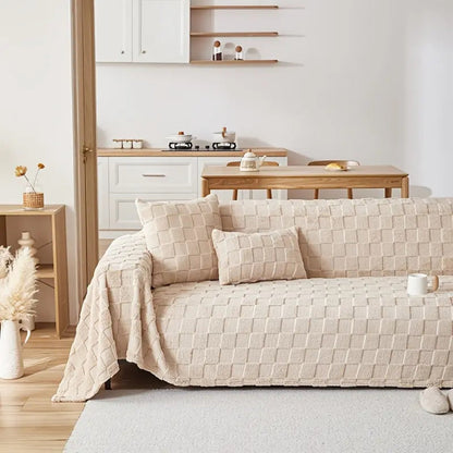 Skorter | Checkered Plush Velvet Sofa Cover