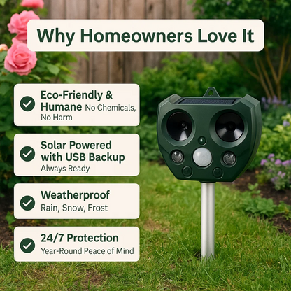 Skorter | Ultrasonic Bird & Pest Defender | Weatherproof, Solar-Powered & Effective for Garden Protection