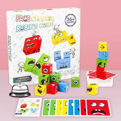 Skorter | Children's Wooden Face Changing Magic Cube Building Block Toy Set