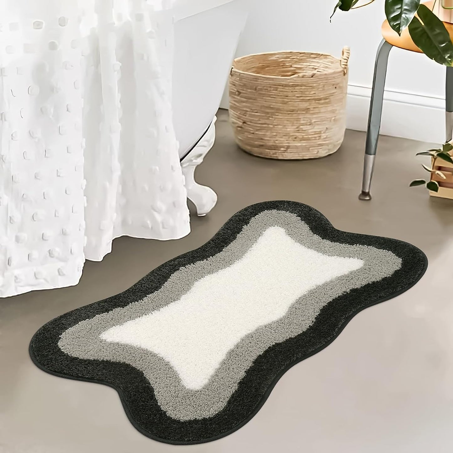 Skorter | Black Gradient Bath Mats, Carpet for Bathrooms, Cute Non-Slip Irregular Carpet for Shower Room