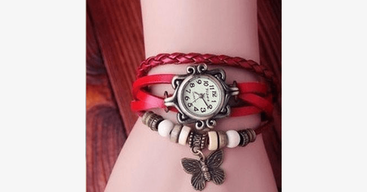 Skorter | Butterfly Wrap Watches - Multicolored Genuine Leather Snap Back Watch