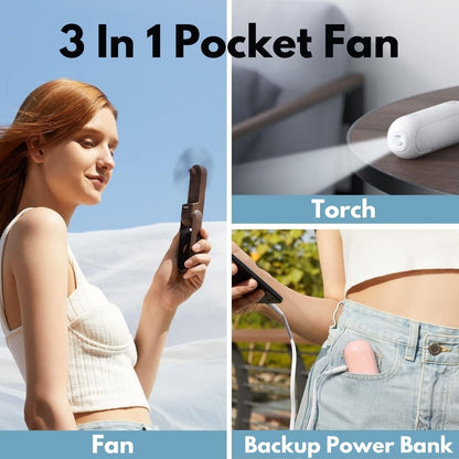 Skorter | 3 In 1 Handheld Mini Fan | USB Rechargeable, Foldable Design & Ideal for Travel, Camping, and Outdoor Activities