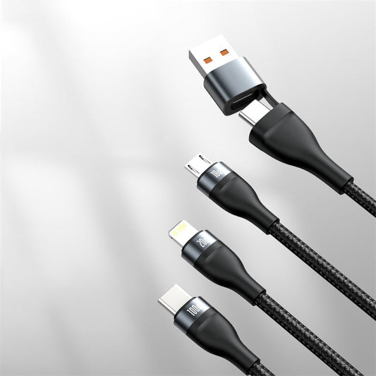 Skorter | 2-to-3 Fast Charging Cable (1.2m), with Double Input and Triple Output, 100W Power, Compatible with PD 20W/QC 18W