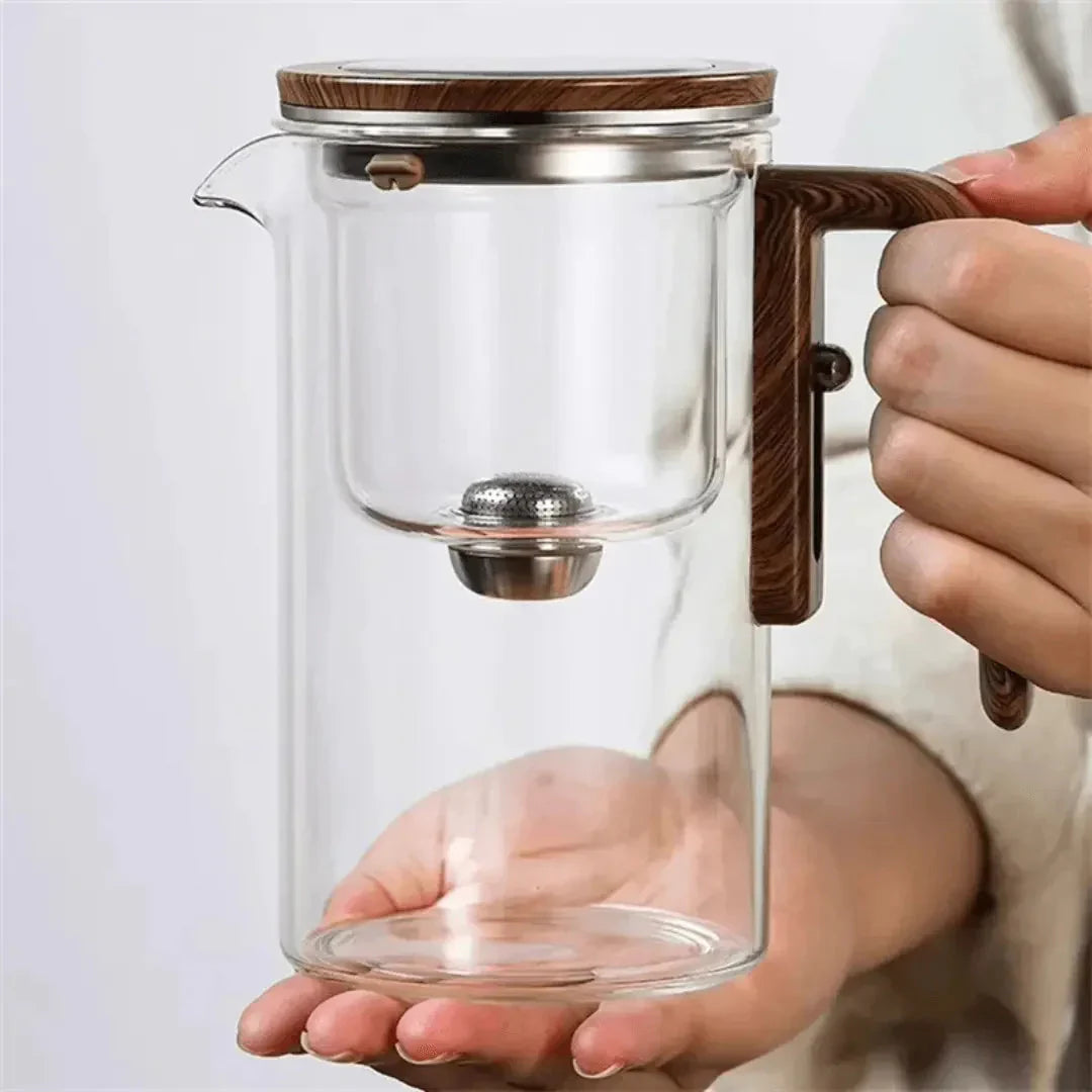 Skorter | Elegant Teapot Made of Glass with Wooden Handle – Transparent Teapot for Tea Enjoyment