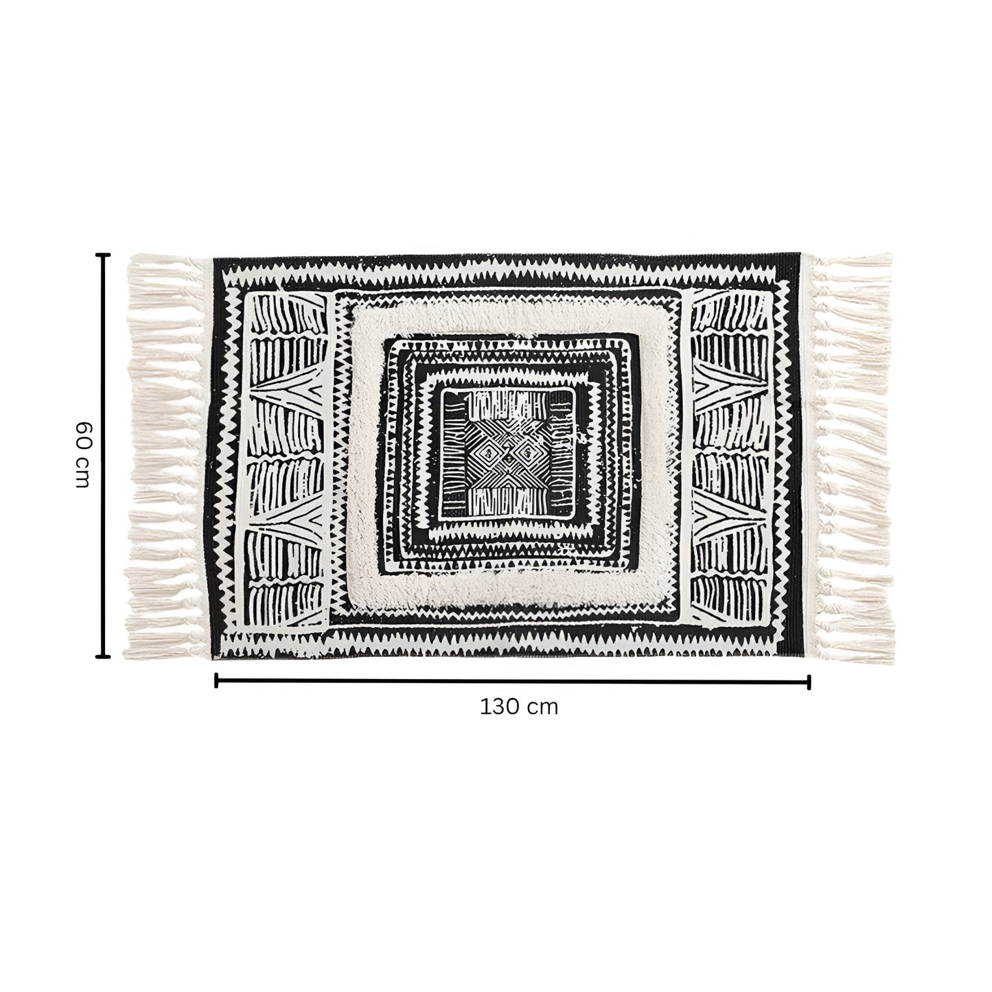 Skorter | Black and White Geometric Tassel Floor Mat