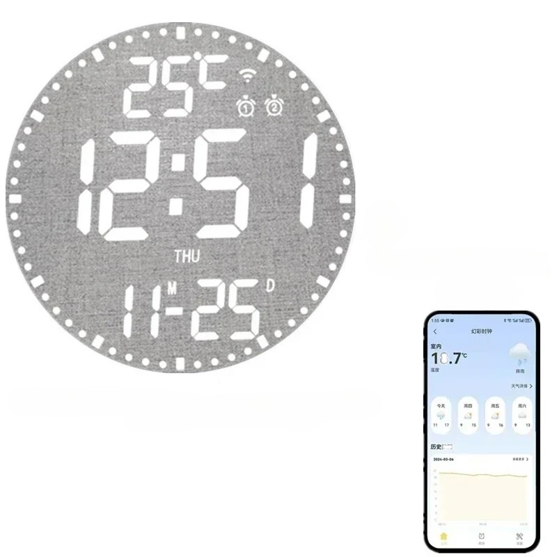 Skorter | WiFiTime - LED Wall Clock with Calendar and Dual Alarm Function
