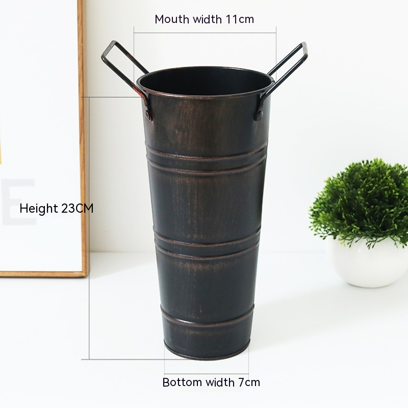 Skorter | Retro Iron Flower Bucket with Handles – Decorative Metal Flower Pot for Home