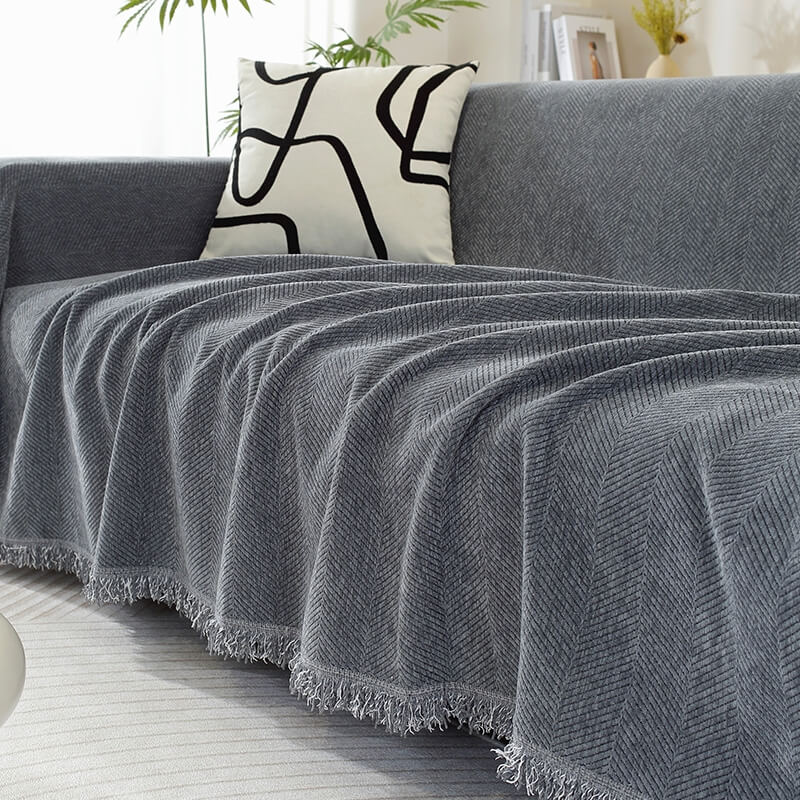 Skorter | Chenille Blanket Herringbone Tassel Couch Cover