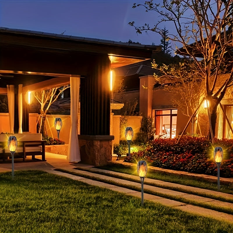 Skorter | SolarFlame - 6-Pack Solar Torch Lights with Flaming Laser Effect, Portable Grass Lights