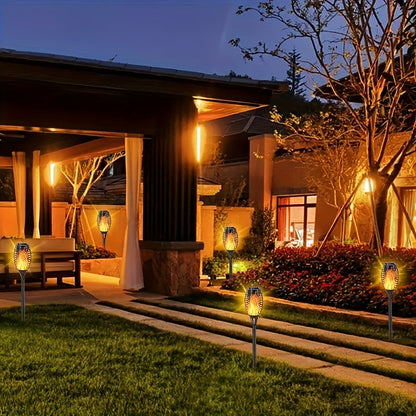 Skorter | SolarFlame - 6-Pack Solar Torch Lights with Flaming Laser Effect, Portable Grass Lights
