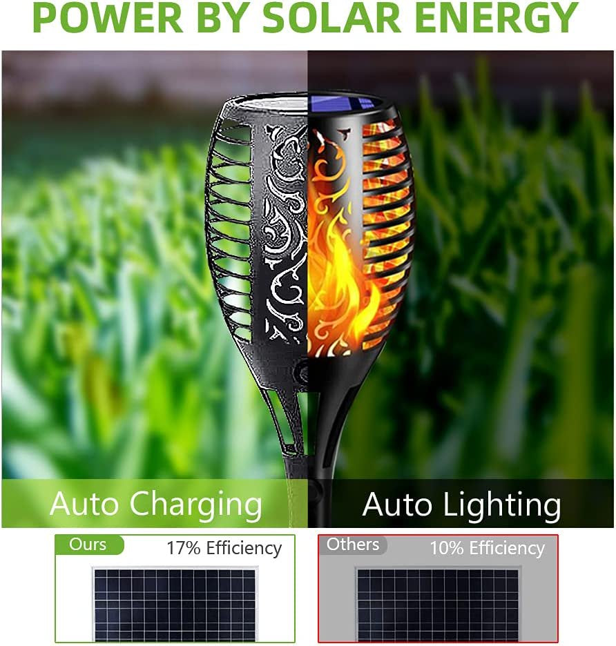 Skørter | 4 Pack Solar Torch Lights with Flickering Flame Outdoor, Waterproof Dancing Flickering Torch Lights, LED Outdoor Landscape Decorative Lights for Garden Terrace Pathway, Automatic On/Off Dusk to Dawn