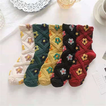 Skorter | 5 Pair Vintage Flower Embroidery Socks
