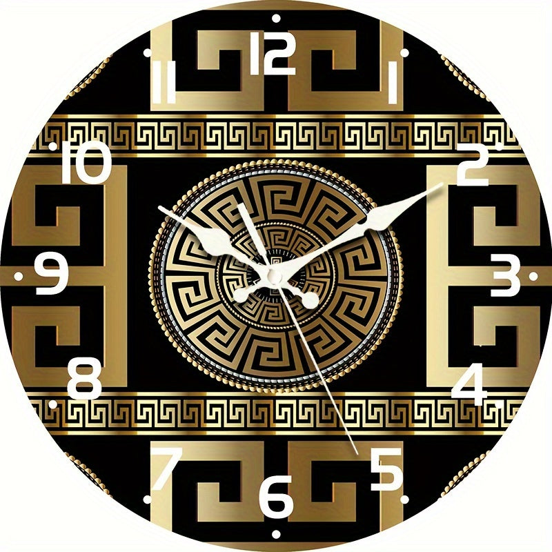 Skorter | Silent Non-Ticking Wooden Wall Clock - Greek Key Design, Quartz Mechanism