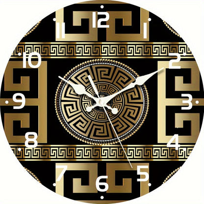 Skorter | Silent Non-Ticking Wooden Wall Clock - Greek Key Design, Quartz Mechanism