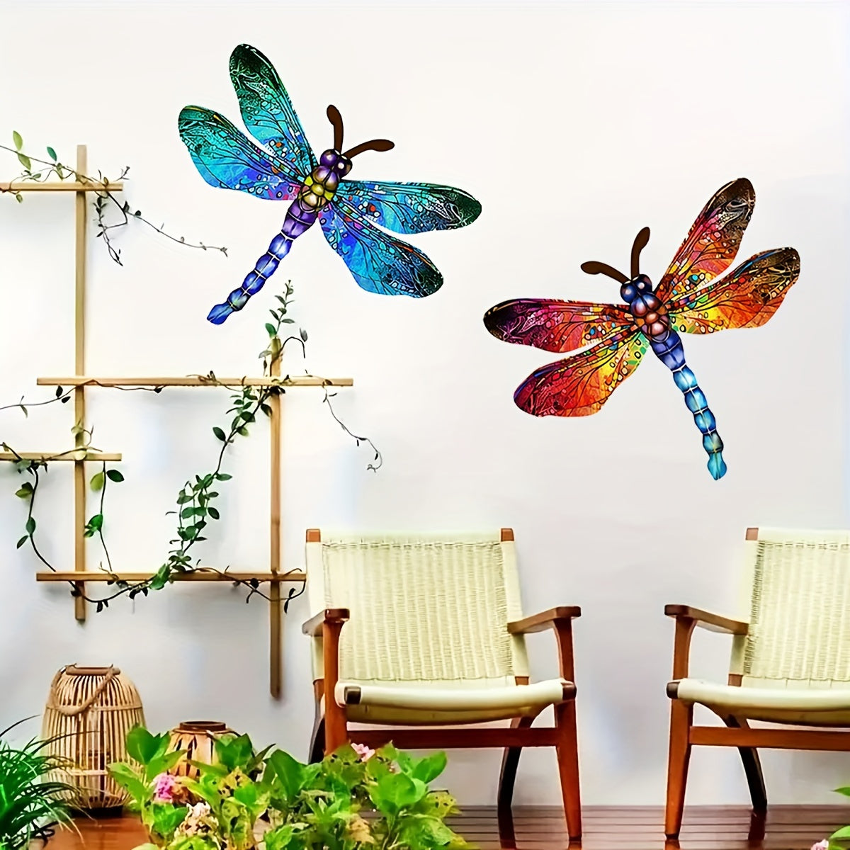Skorter | 1/2 piece vibrant dragonfly wall art made of metal – artistic outdoor decoration for gardens, homes, and events – durable, versatile, and eye-catching – a perfect gift idea for any occasion