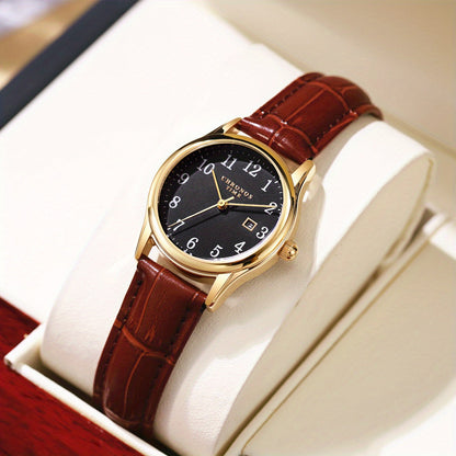 Skorter | Elegant Women’s Watch – Quartz Wristwatch with Faux Leather Strap | Perfect Gift for Her