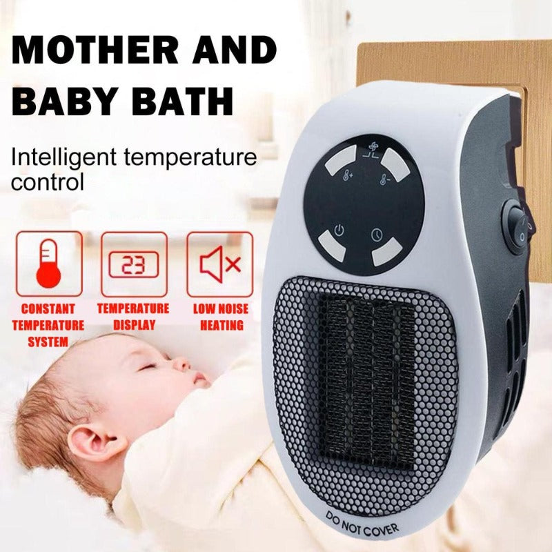 Skorter | 500W Room Heater - LED Display Wall Socket Electric Plug with Adjustable Thermostat & Timer