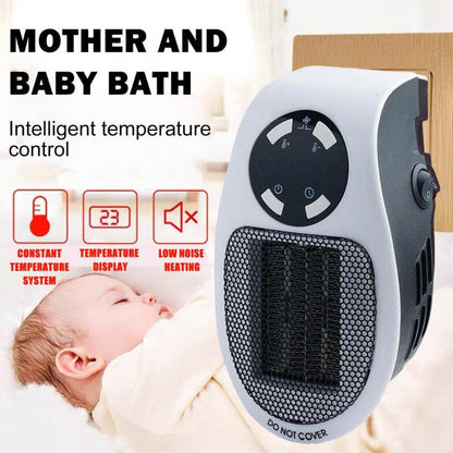 Skorter | 500W Room Heater - LED Display Wall Socket Electric Plug with Adjustable Thermostat & Timer