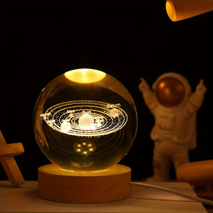 Skorter | LuminaSphere - 3D Crystals Ball LED Table Lamp with Wooden Base