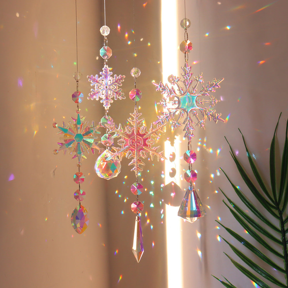 Skorter | 4 Pcs - Iridescent Snowflake Crystal Sun Catcher