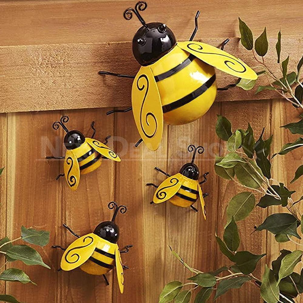 Skorter | 4 Pcs Metal Bumblebee Wall Decor